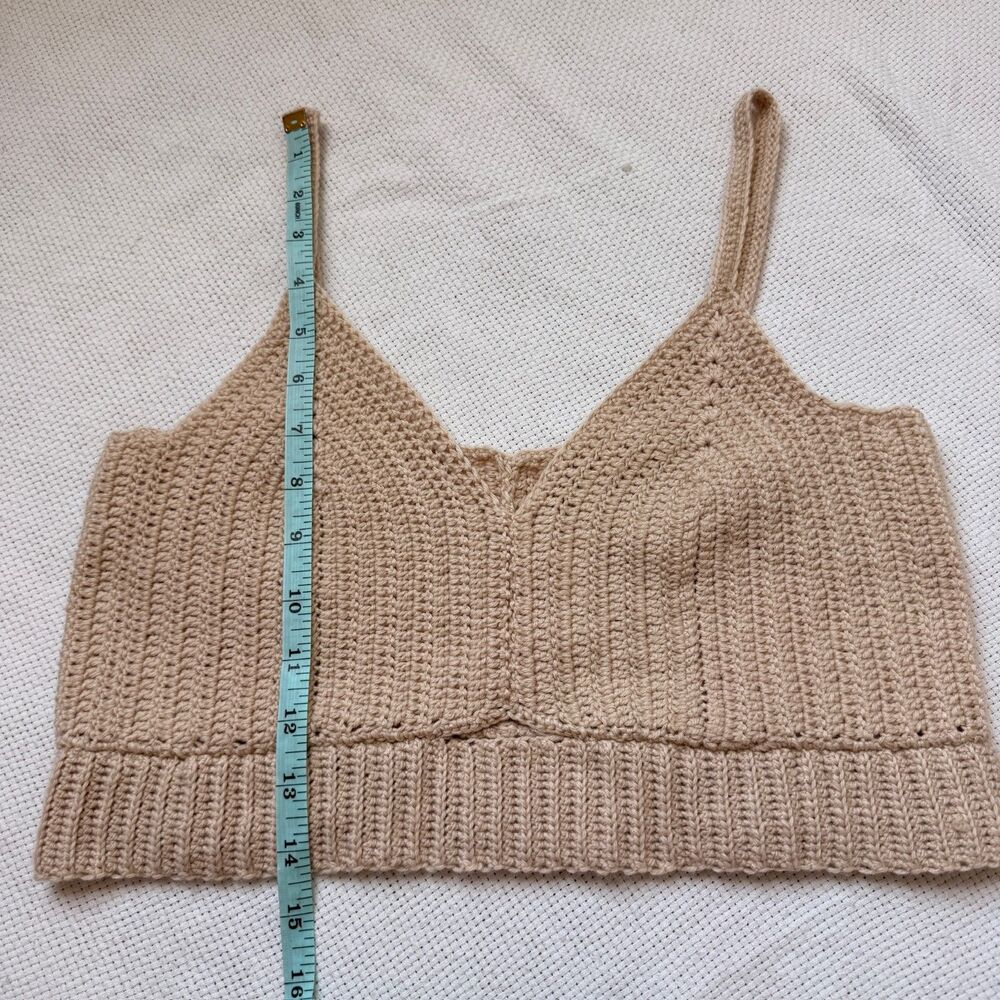 Handmade Crochet Crop Top Bralette– Neutral Sand Ribbed Knit (Size L) - Picture 5 of 5